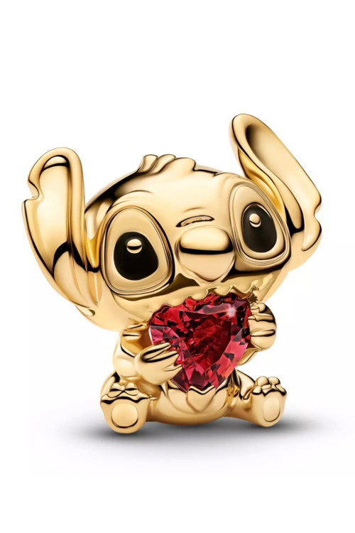 S925 Stitch Kalp Şeklinde Gold Renk Charm Ve Kolye Ucu