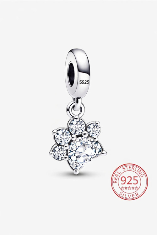 S925 Zirkon Taşlı Işıltılı Pati İzi Sallantılı Charm