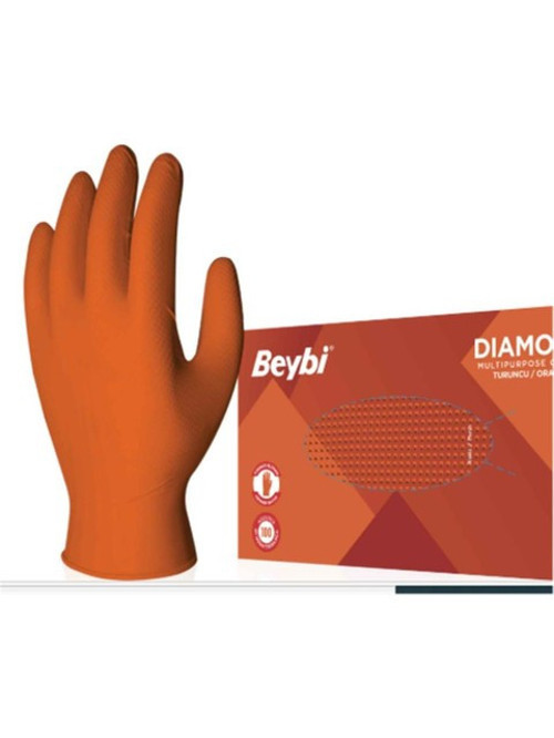 Diamond Pudrasız L Beden Kalın Turuncu Nitril Eldiven Large (100 Lü Paket)