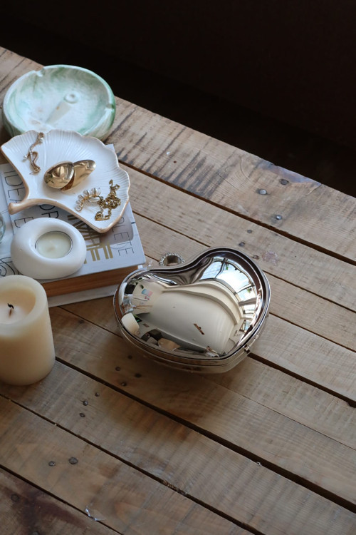 Silver Metal Kalp Zincirli El Omuz Çantası