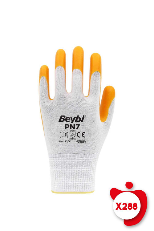 PN7 Sarı Polyester Örme Nitril İş Eldiveni 10 Beden 288 Çift