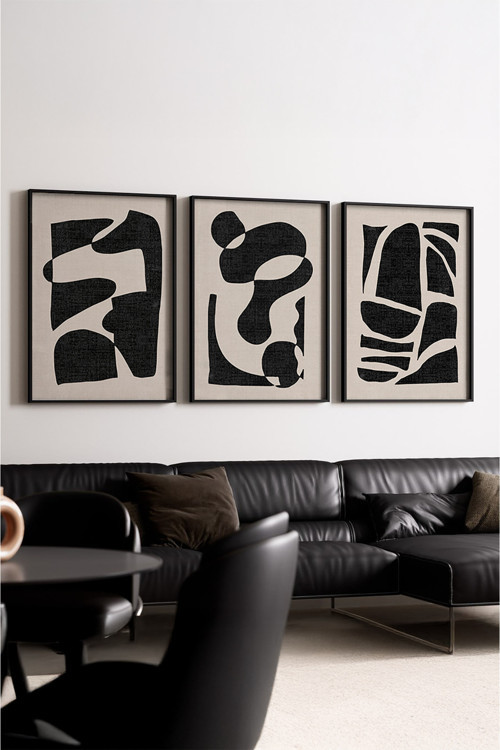 Ahşap Siyah Çerçeveli Minimalist 3’lü Tablo huhu201