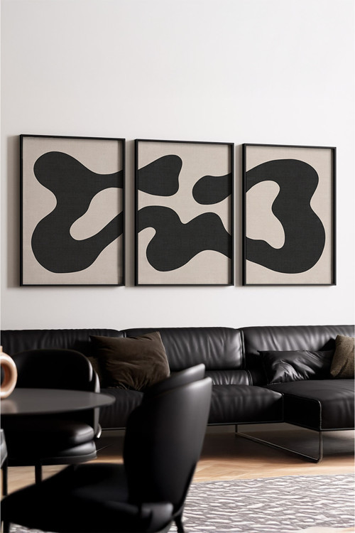 Ahşap Siyah Çerçeveli Minimalist 3’lü Tablo huhu199