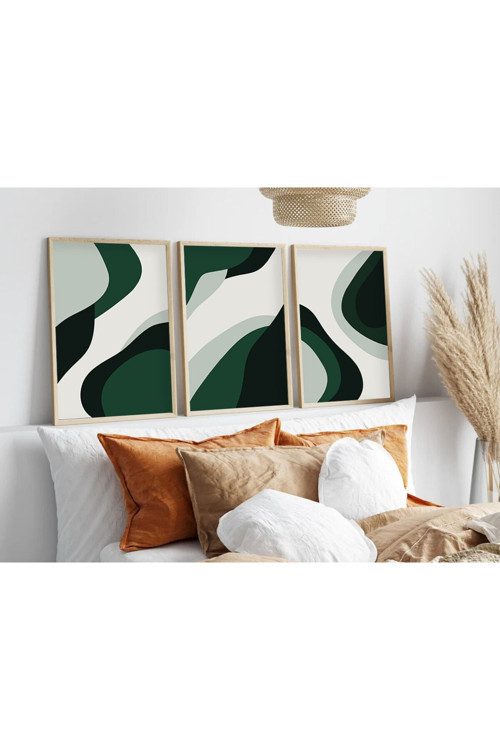 Ahşap Çerçeveli Minimalist 3’lü Tablo huhu204