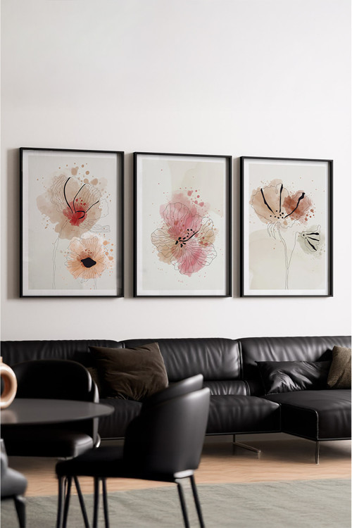 Ahşap Siyah Çerçeveli Minimalist 3’lü Tablo huhu205