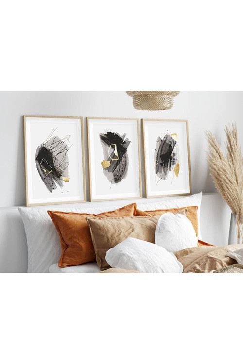 Ahşap Çerçeveli Minimalist 3’lü Tablo huhu208