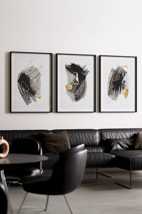 Ahşap Siyah Çerçeveli Minimalist 3’lü Tablo huhu208