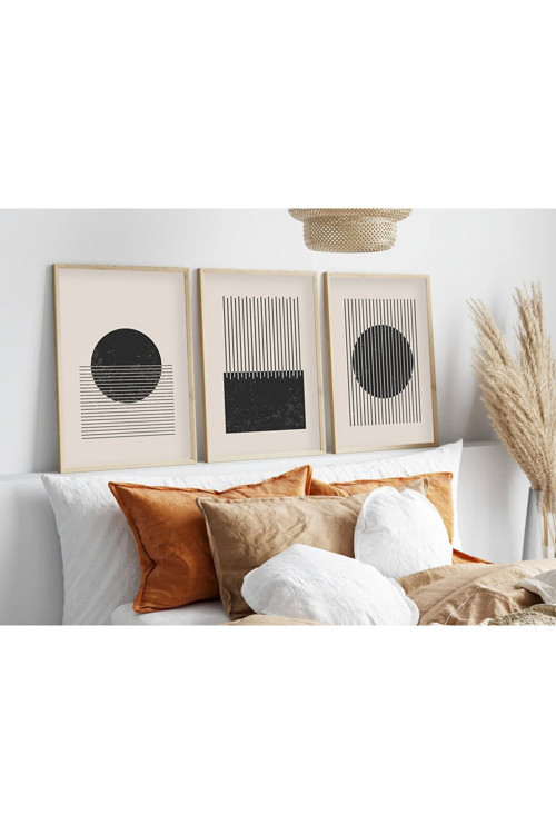Ahşap Çerçeveli Minimalist 3’lü Tablo huhu212