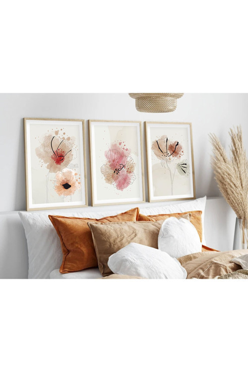 Ahşap Çerçeveli Minimalist 3’lü Tablo huhu205