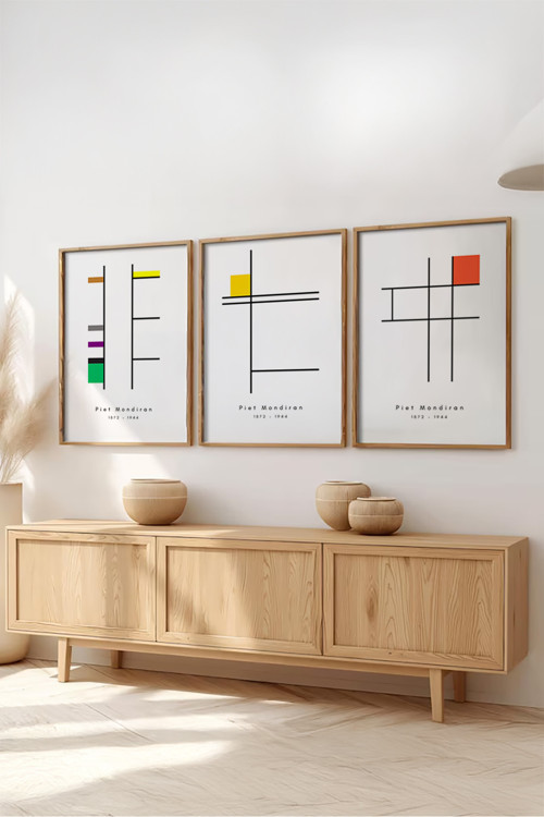 Ahşap Çerçeveli 3'lü Bauhaus Tablo Huhu509