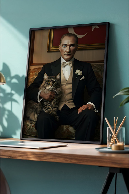 Mustafa Kemal Atatürk Baskılı Ahşap Siyah Çerçeveli Tablo Huhu505