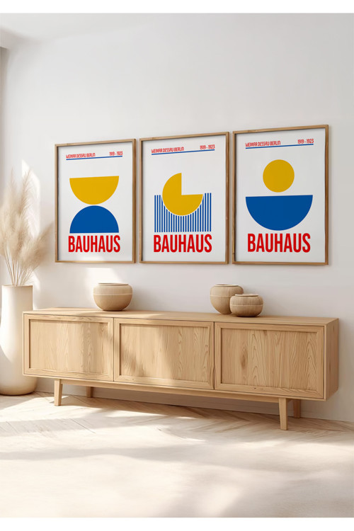 Ahşap Çerçeveli 3'lü Bauhaus Tablo Huhu524
