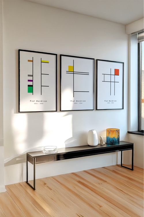 Ahşap Siyah Çerçeveli 3'lü Bauhaus Tablo Huhu509