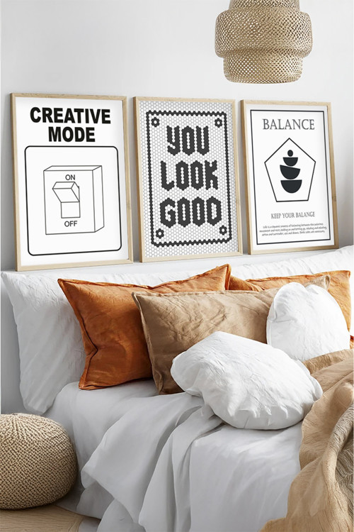 Ahşap Çerçeveli 3'lü Creative Mode Tablo Seti Huhu569