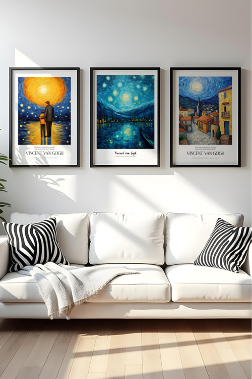 Ahşap Siyah Çerçeveli Vincent Van Gogh Tablo Seti Huhu529