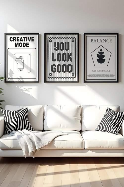 Ahşap Siyah Çerçeveli 3'lü Creative Mode Tablo Seti Huhu569