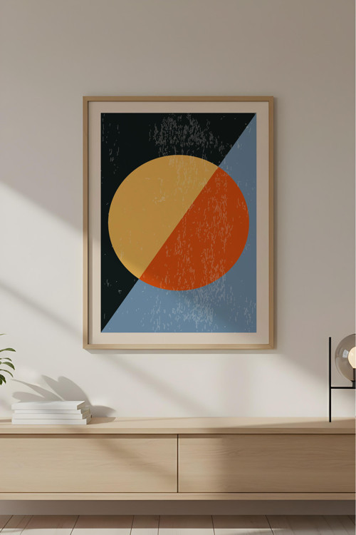 Ahşap Çerçeveli Soyut Geometrik Desenli Tablo Huhu591