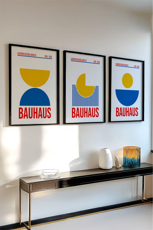 Ahşap Siyah Çerçeveli 3'lü Bauhaus Tablo Huhu524