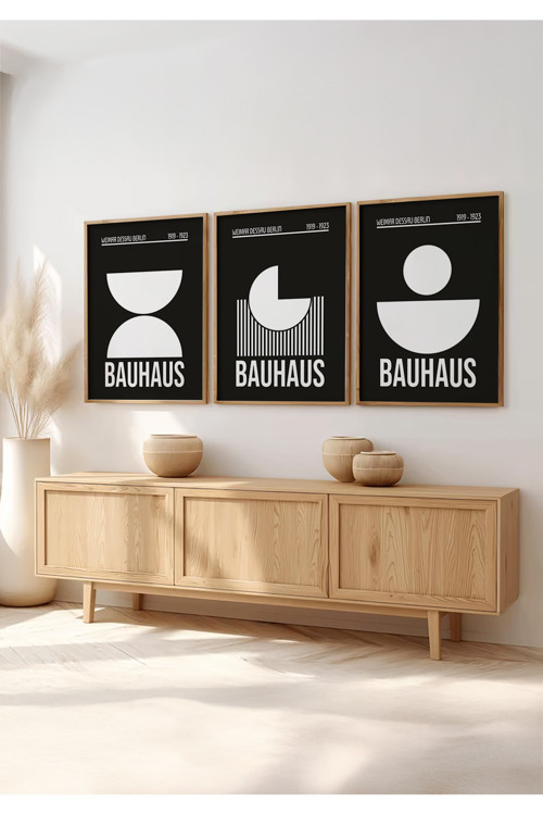 Ahşap Çerçeveli 3'lü Bauhaus Tablo Huhu522