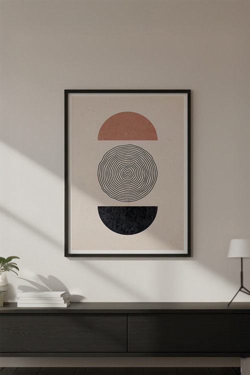 Ahşap Siyah Çerçeveli Soyut Geometrik Desenli Tablo Huhu624