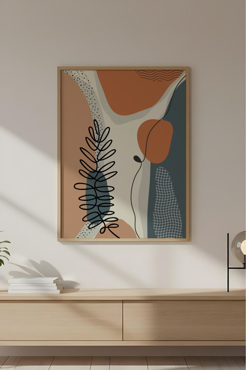 Ahşap Çerçeveli Soyut Desenli Modern Tablo Huhu639