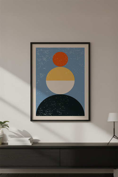 Ahşap Siyah Çerçeveli Soyut Geometrik Desenli Tablo Huhu597