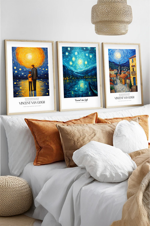 Ahşap Çerçeveli Vincent Van Gogh Tablo Seti Huhu529