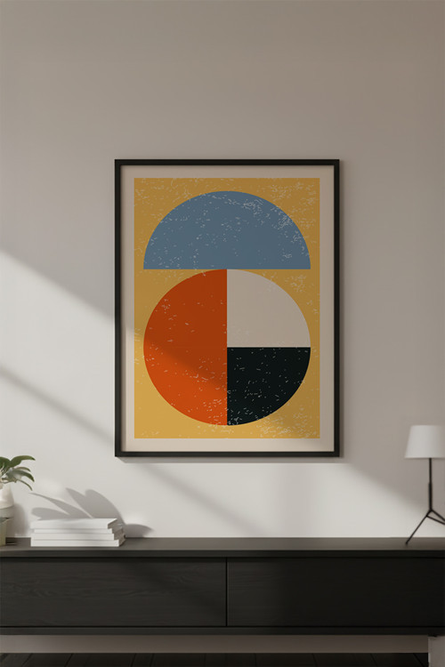 Ahşap Siyah Çerçeveli Soyut Geometrik Desenli Tablo Huhu598