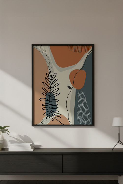 Ahşap Siyah Çerçeveli Soyut Desenli Modern Tablo Huhu639
