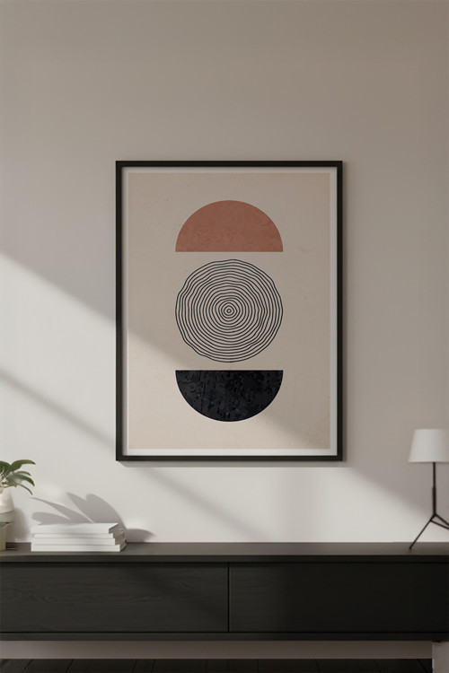Ahşap Siyah Çerçeveli Soyut Geometrik Desenli Tablo Huhu624
