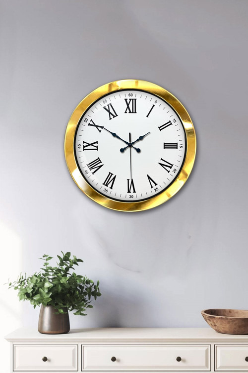 Büro Ev Ofis Duvar Saati için 36CM Golden Metal Roma Rakamlı Mekanizma