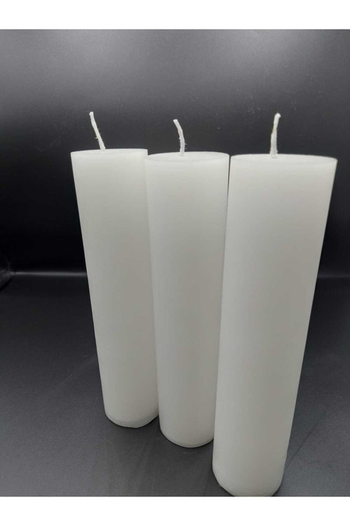 Soya Parafinli Beyaz Çap:5 Cm Boy:25 Silindir Blok Mum 3 Adet 50 Saat Yanma Süreli Beyaz