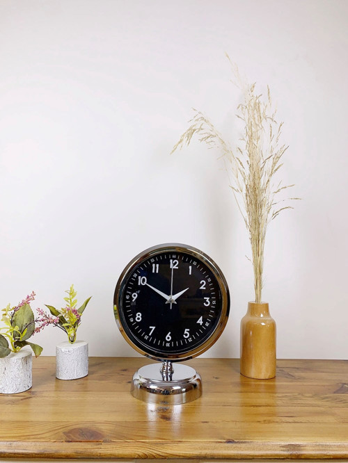 Büro Ev Ofis Masa Saati için 25x20CM Krom Metal Gece Siyahı Mekanizma