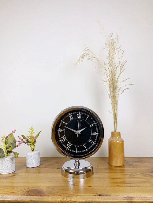Büro Ev Ofis Masa Saati için 25x20CM Krom Metal Siyah Retro Mekanizma