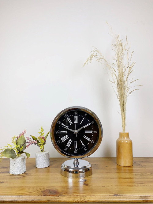 Büro Ev Ofis Masa Saati için 25x20CM Krom Metal Roma Rakamlı Mekanizma