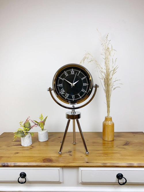 Büro Ev Ofis Masa Saati için 45x26CM Krom Metal Tripod Siyah Retro Mekanizma