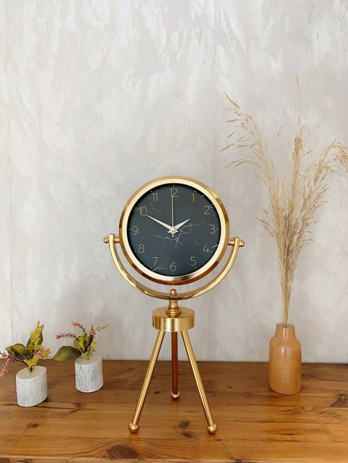 Büro Ev Ofis Masa Saati için 45x26CM Tripod Golden Metal Mermer Stil Mekanizma