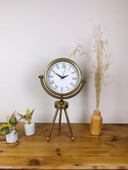 Büro Ev Ofis Masa Saati için 45x26CM Eskitme Metal Tripod Retro Mekanizma