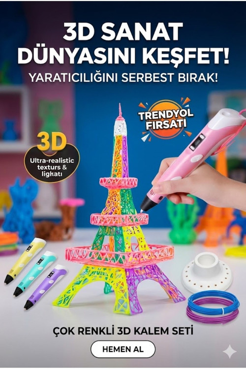 Büro Ev Ofis Hobi Atölyesi için 3D Üç Boyutlu Dijital Göstergeli Pembe Kalem 3Filament Seti