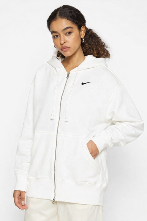 Sportswear Phoenix Fleece Oversized Hoodie Full Zip Bol Kesim Kapüşonlu Kadın Sweatshirt Krem