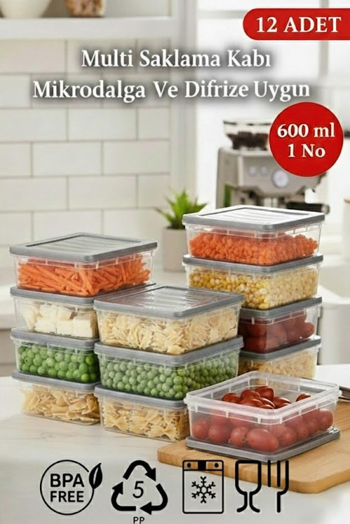600 ml Multi Saklama Kabı Difrize Uygun 12 Adet No:1
