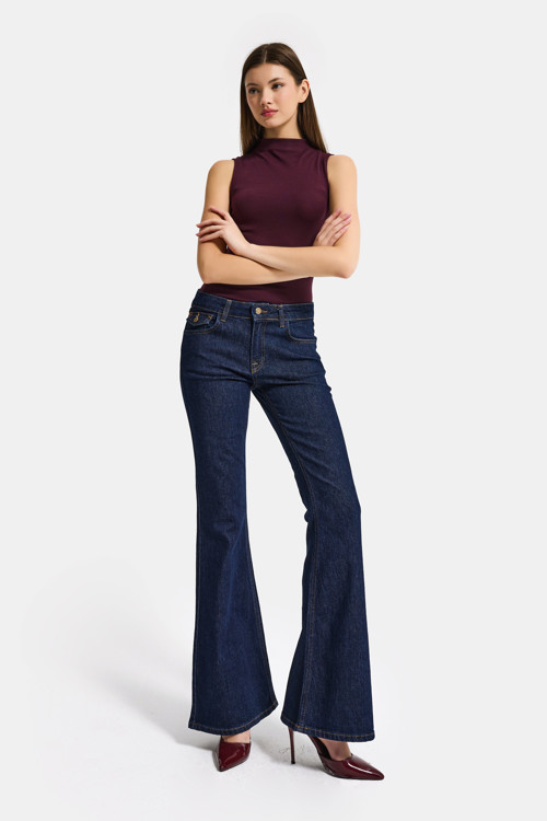 Kadın İndigo Selvedge 7s6-50 Flare Fit Esnek Kumaş Denim Jean