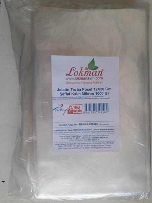 Jelatin Torba Poşet 12X20 Cm Şeffaf Kalın Mikron 1000 Gr 1 Paket