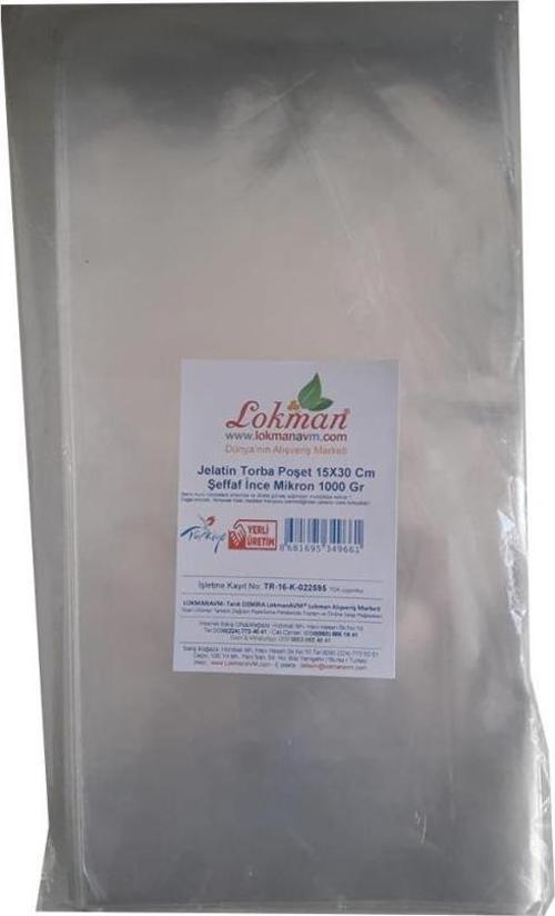 Jelatin Torba Poşet 15X30 Cm Şeffaf İnce Mikron 1000 Gr 1 Paket