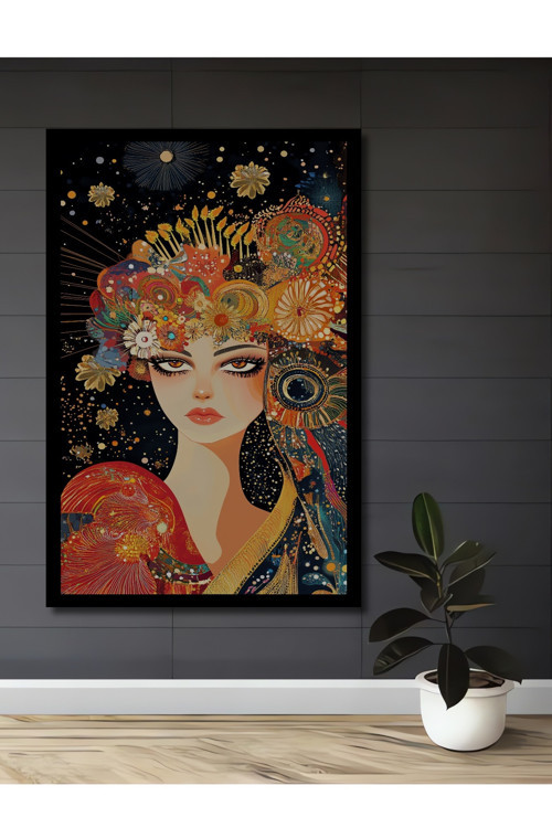 Çerçeve Görünümlü Büyüleyici Kadın Portresi Dijital Baskı Modern Sanat Ahşap Salon Ofis Mutfak Tablo