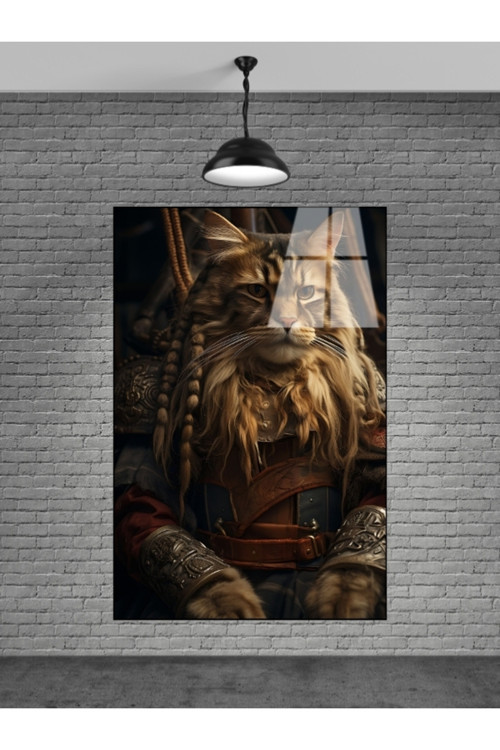Savaşçı Kedi Cam Tablosu