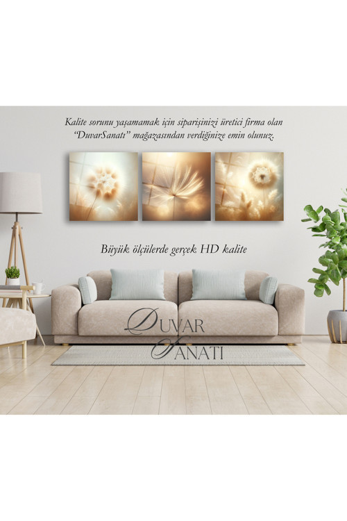 Üçlü Soft Renk Çiçekler Kare Gerçek Cam Tablo Modern Ev Salon Ofis Dekorasyonu Büyük Duvar Dekoru