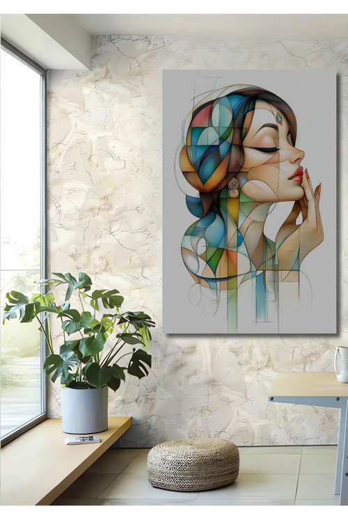 Kadın Portresi Sulu Boya Görünümlü Modern Sanat Ahşap Dekoratif Ev Antre Salon Ofis Mutfak Tablo