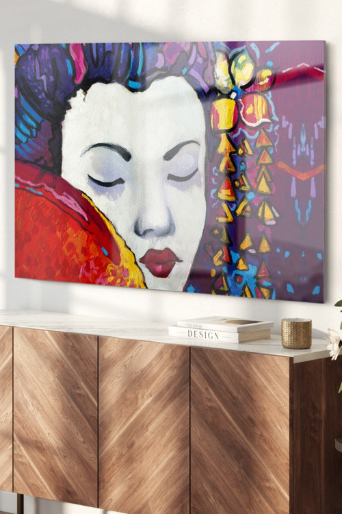 Sanatsal Kadın Çizim | Sanat Temalı Temalı Modern Uv Dijital Baskı Dekoratif Cam Tablo | 50X70 Cm