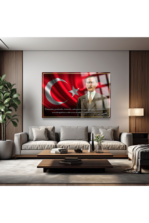 Atatürk Kırılmaz Lüks Cam Tablo Ultra Yüksek Renkler Atatürk Sözleri Cam Tablo